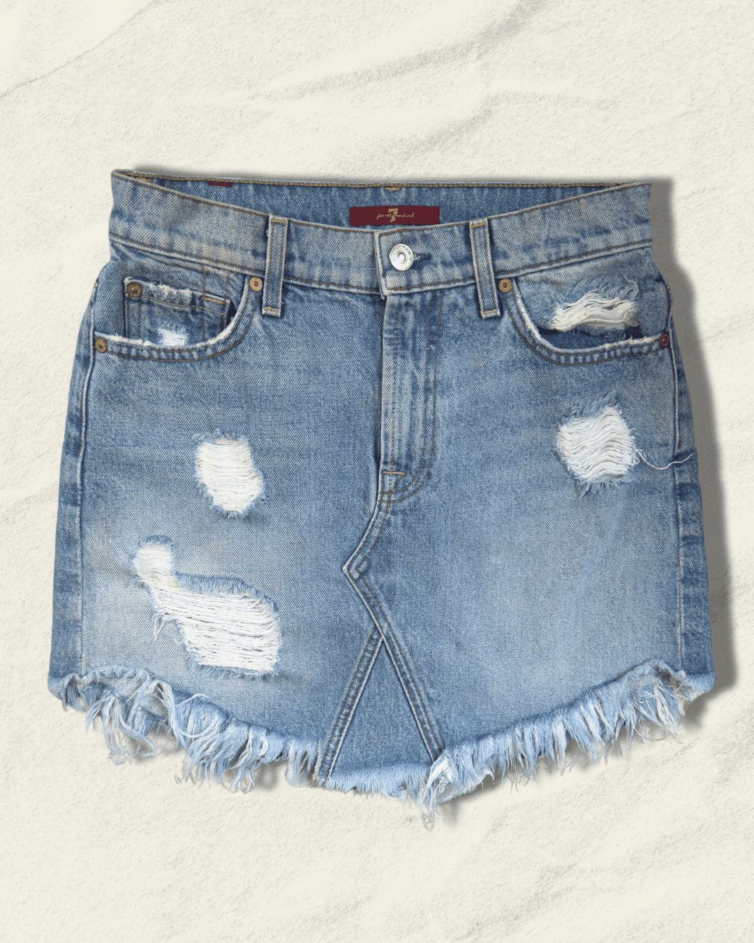 7 For All Mankind Distressed Denim Mini Skirt: Size 25