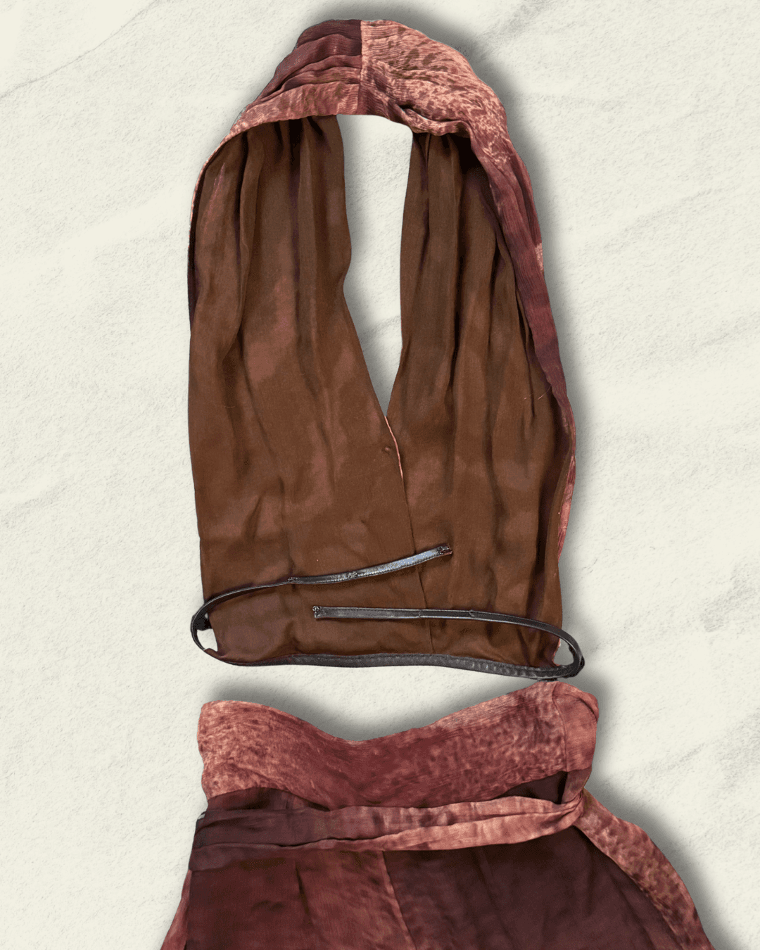 Archival Douglas Hannant SS 2001 crinkled silk runway halter and wide-leg trouser set