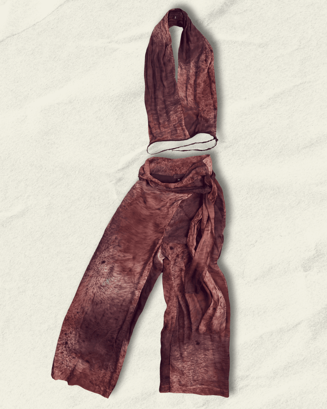 Archival Douglas Hannant SS 2001 crinkled silk runway halter and wide-leg trouser set