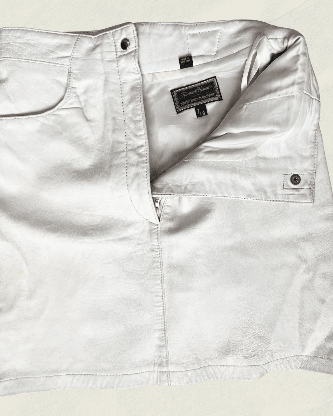 Michael Hoban North Beach Leather White Mini Skirt — Size 7/8, Late 1980s–1990s, Statement Pieces — image 4
